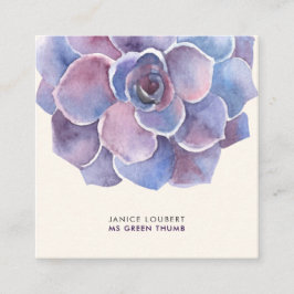PixDezines Lila Succulent Watercolor Fyrkantigt Visitkort