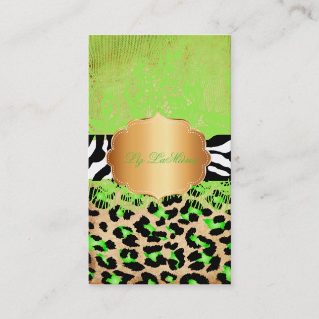 PixDezines lila vintage spets+gepard+zebra Visitkort (Framsida)