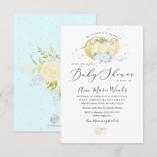 PixDezines Little Pumpkin Baby Shower Inbjudningar (Fram/baksida)