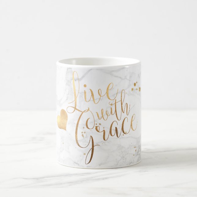 PixDezines LIVE WITH GRACE/Marble+Faux Guld-skript Kaffemugg (Center)