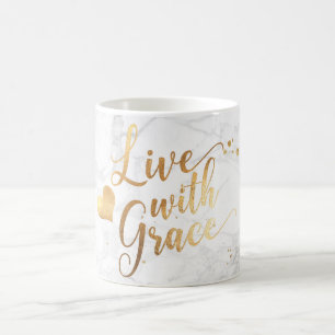 PixDezines LIVE WITH GRACE/Marble+Faux Guld-skript Kaffemugg