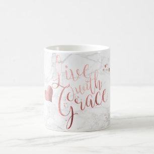 PixDezines LIVE WITH GRACE/Marble+Faux Ro Guld Kaffemugg