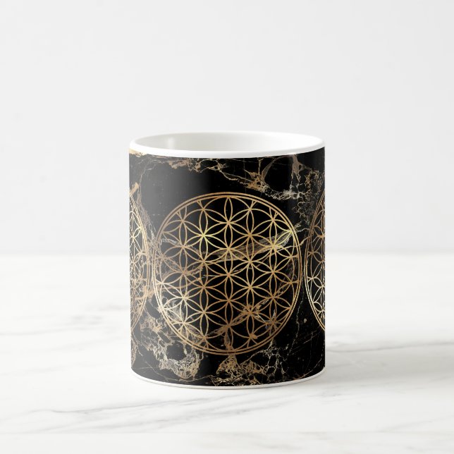 PixDezines LIVETS BLOMMA FALSK GULD+MARmor Kaffemugg (Center)