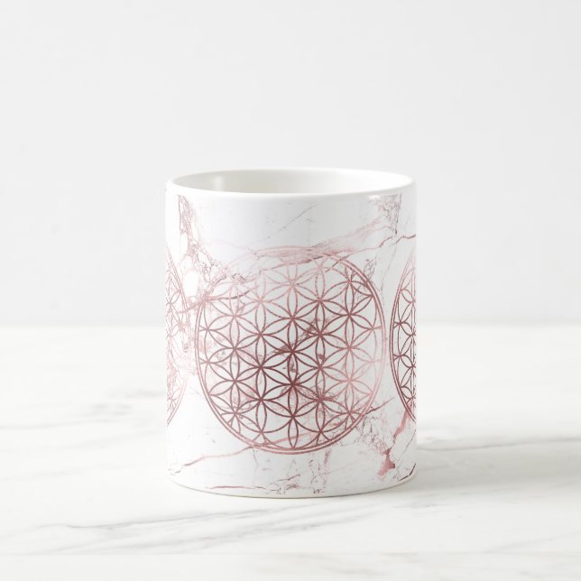 PixDezines LIVETS BLOMMA FALSK ROSÉGULD+MARmor Kaffemugg (Center)
