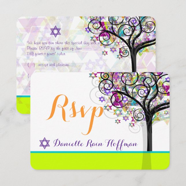 PixDezines livets träd Bat Mitzvah/diy bakgrund Inbjudningar (Fram/baksida)