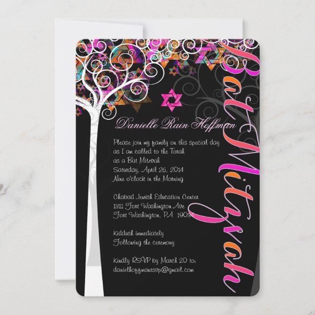 PixDezines livets träd Bat Mitzvah/krita tavla Inbjudningar (Framsida)