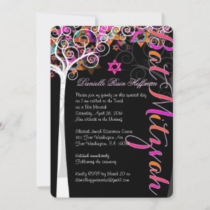 PixDezines livets träd Bat Mitzvah/krita tavla Inbjudningar