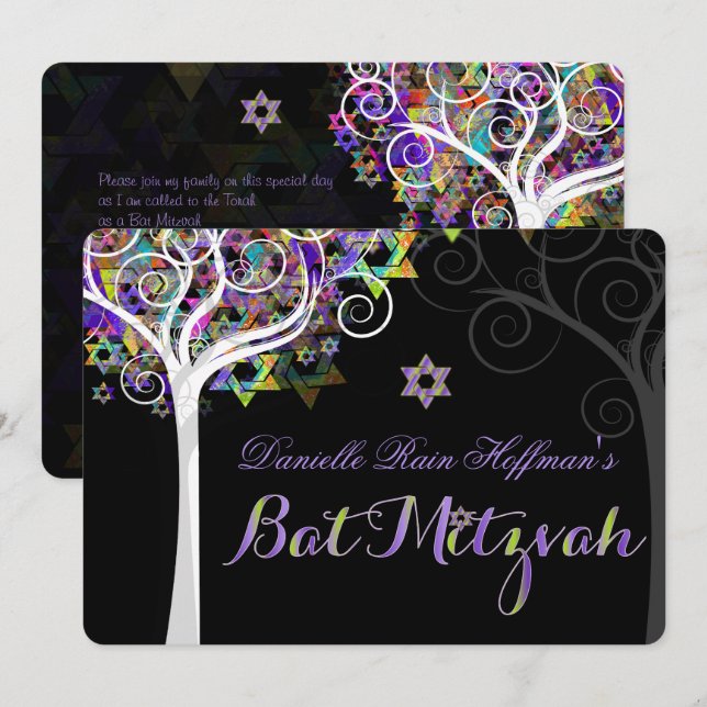 PixDezines livets träd Bat mitzvah/kritbord Inbjudningar (Fram/baksida)