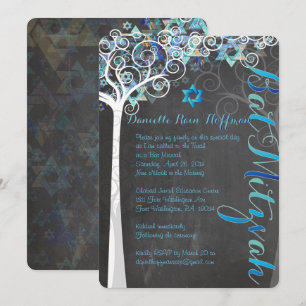PixDezines Livets träd Bat mitzvah/kritbord Inbjudningar