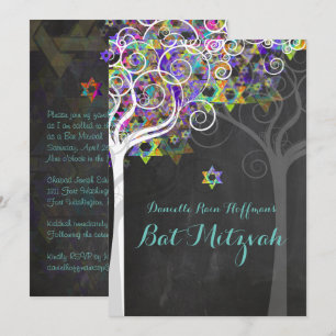 PixDezines livets träd Bat mitzvah/kritbord Inbjudningar