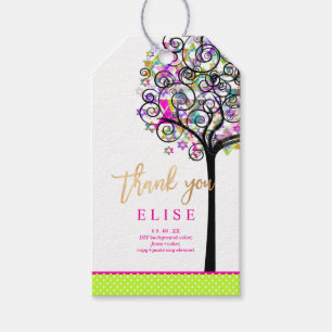 PixDezines Livets träd Bat mitzvah/Neon Rosa Presentetikett