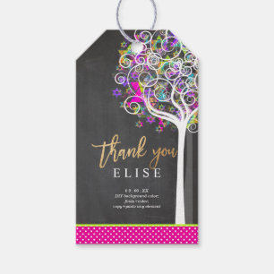 PixDezines Livets träd Bat mitzvah/Neon Rosa Presentetikett