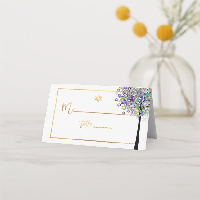 PixDezines Livets träd+Lila+Grönt Placeringskort (Framsida)