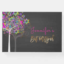 PixDezines Livets träd Mitzvah/Rosa+Chalkboard Gästböcker
