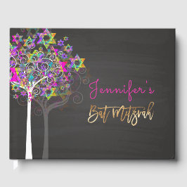 PixDezines Livets träd Mitzvah/Rosa+Chalkboard Gästböcker