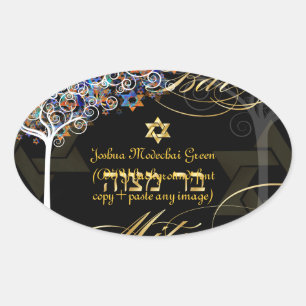 PixDezines livets träd/Pub Mitzvah/dyy-bakgrund Ovalt Klistermärke