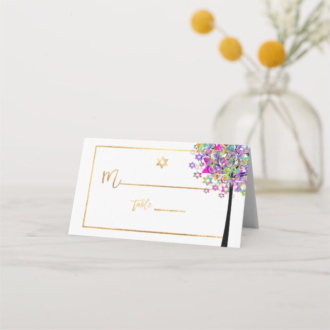 PixDezines Livets träd+Rosa+Grönt+Faux Guld Placeringskort (Framsida)