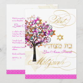 PixDezines livets träd+Stars, Bat mitzvah Inbjudningar