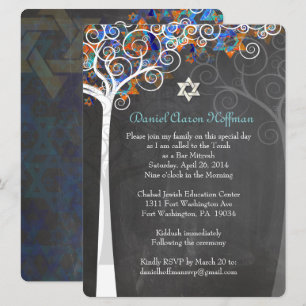 PixDezines livsträd mitzvah/krita tavla Inbjudningar