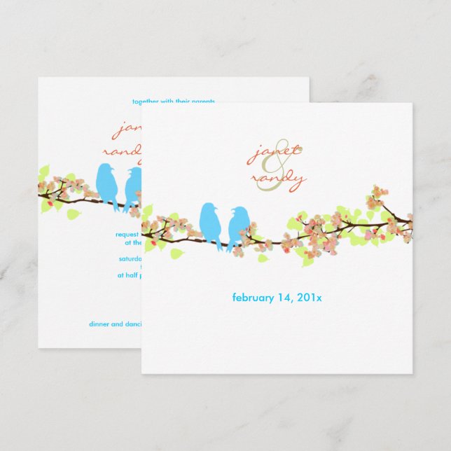 PixDezines LOVE BIRDS/BLUE/DIY BAKGRUND Inbjudningar (Fram/baksida)