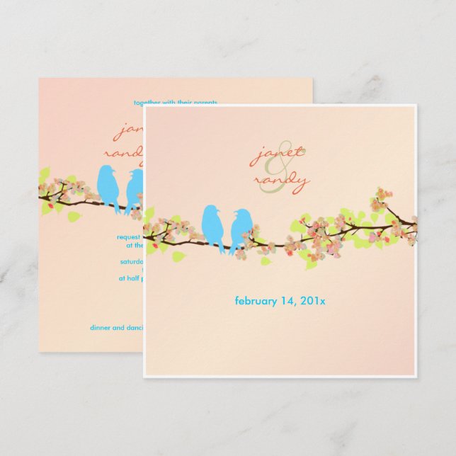 PixDezines LOVE BIRDS/BLUE/DIY BAKGRUND Inbjudningar (Fram/baksida)