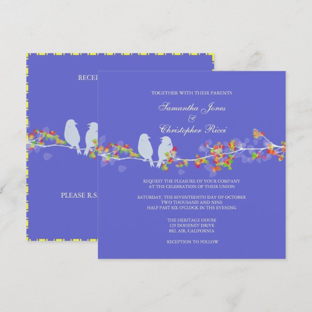 PixDezines LOVE BIRDS/DIY BAKGRUND FÄRG Inbjudningar (Fram/baksida)