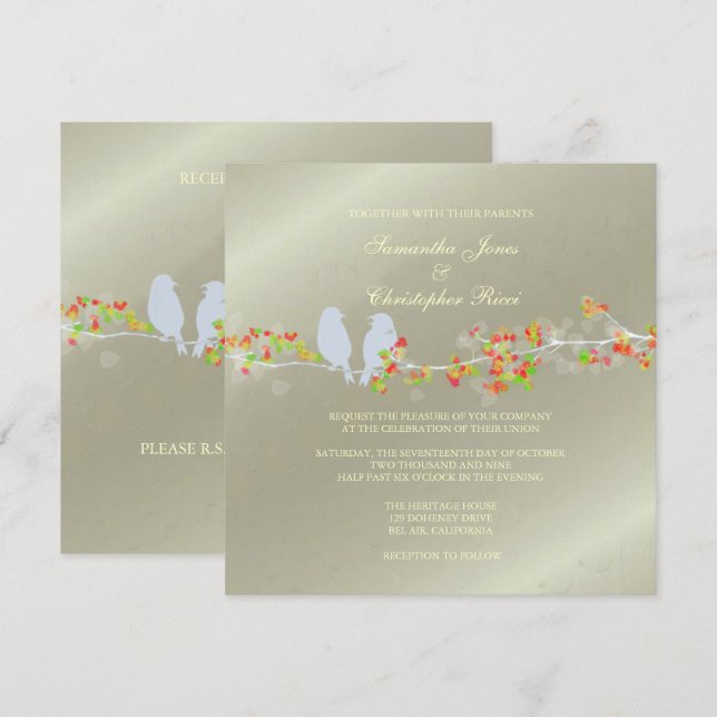 PixDezines LOVE BIRDS/DIY BAKGRUND FÄRG Inbjudningar (Fram/baksida)