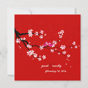 PixDezines Love birds/Red cherry/sakura-blommar Inbjudningar