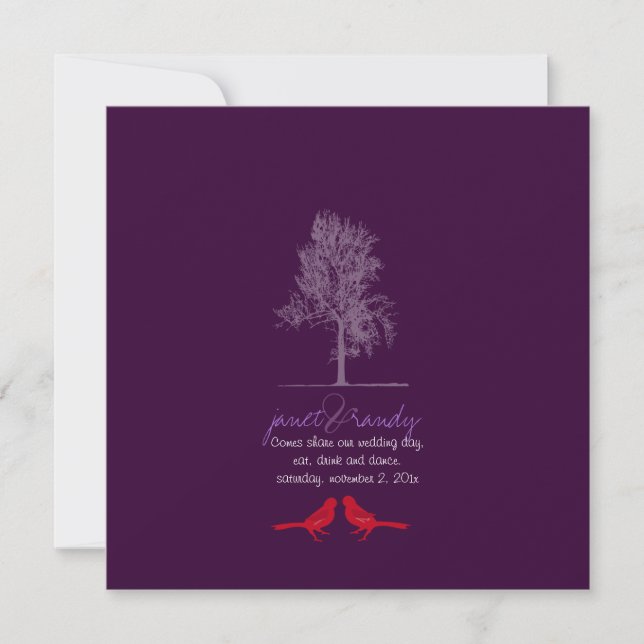 PixDezines Love birds, Red, Oak Träd/DIY färg! Inbjudningar (Framsida)