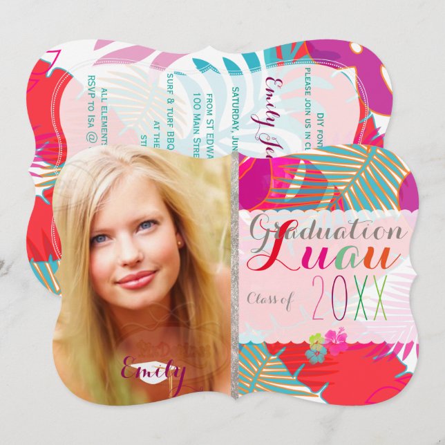 PixDezines Luau Studenten/regnskog Inbjudningar (Fram/baksida)