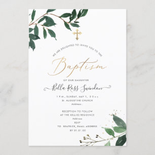 PixDezines Lush, Grey Watercolor Baptism Inbjudningar