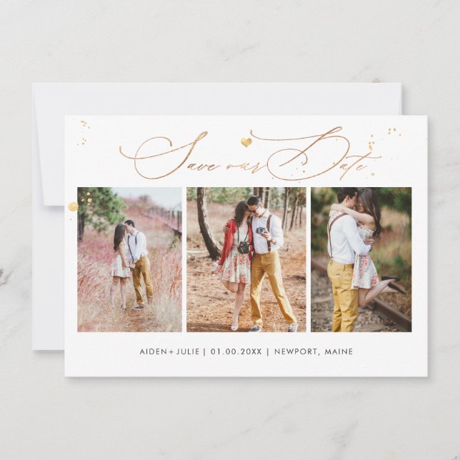 PixDezines Luxe Calligraphy Faux Guld Heart Spara Datumet (Framsida)