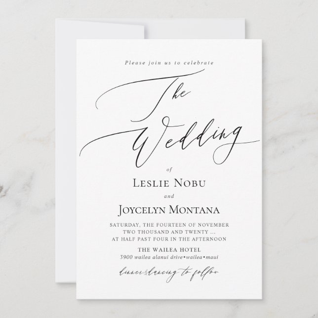 PixDezines Luxe Calligraphy Minimalist Bröllop Inbjudningar (Framsida)