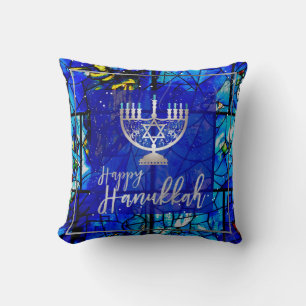 PixDezines Lycklig Hanukkah Målat glas Kudde