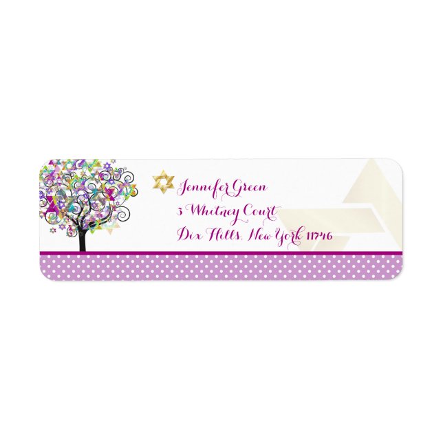 PixDezines Magenta Livets träd/Bat mitzvah Returadress Etikett (Framsidan)