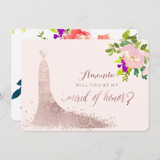 PixDezines Maid of honor/Blommigt/vattenfärg/Vår Inbjudningar (Fram/baksida)