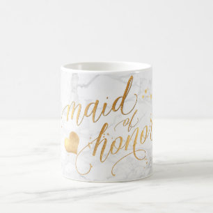 PixDezines Maid of honor/Marble+Faux Guld/Script Kaffemugg