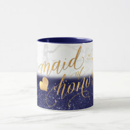PixDezines Maid of honor/Marble+Guld+Blue Glitter Mugg