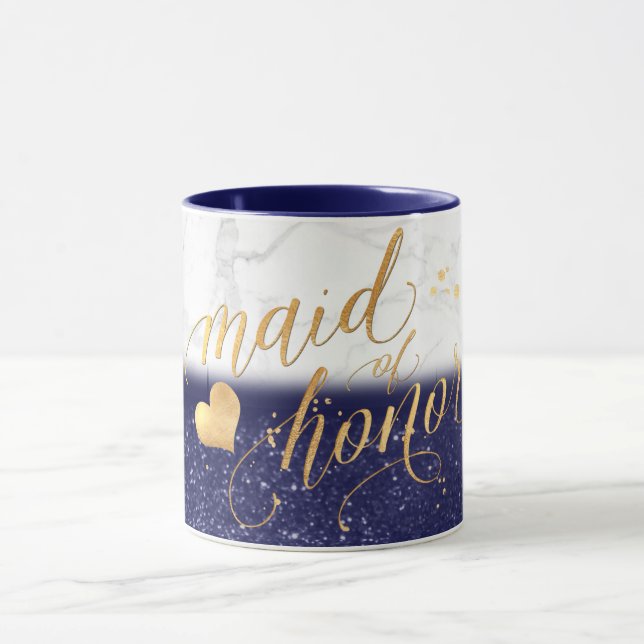 PixDezines Maid of honor/Marble+Guld+Blue Glitter Mugg (Center)
