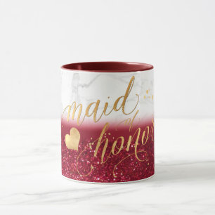 PixDezines Maid of honor/Marble+Guld+Red Glitter Mugg