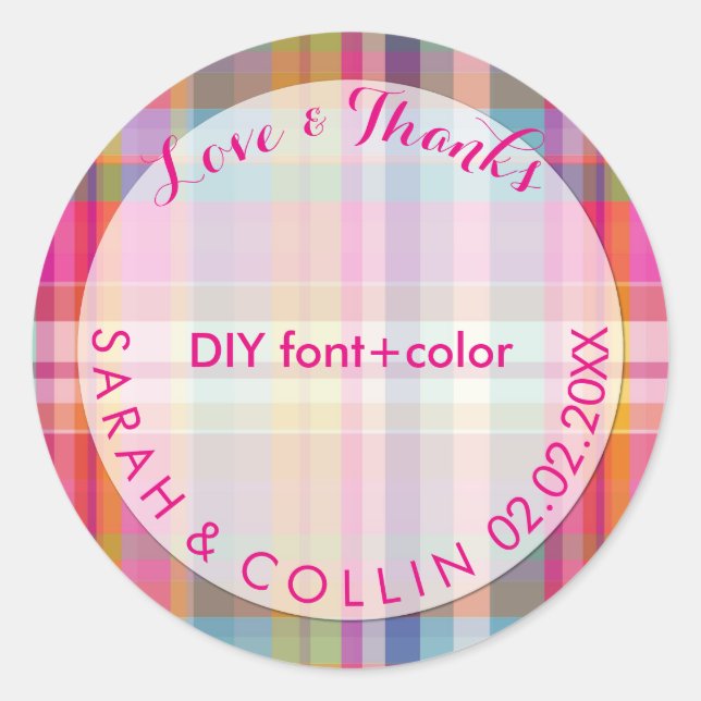 PixDezines malibu plaid Runt Klistermärke (Framsida)