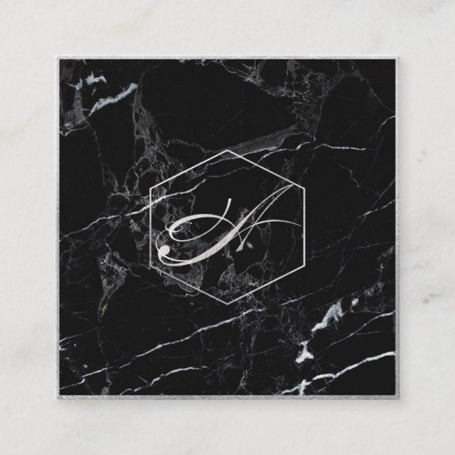 PixDezines Marble+Elegant Faux Silver Monogram Fyrkantigt Visitkort (Framsida)