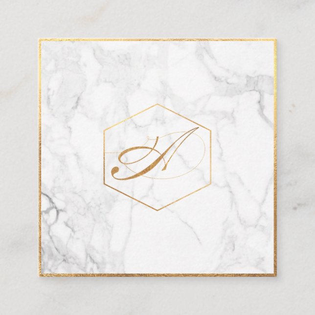 PixDezines Marble+Elegant Script Teckensnitt Monog Fyrkantigt Visitkort (Framsida)