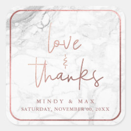 PixDezines MARBLE FALSK ROSÉGULD KÄRLEK+TACK Fyrkantigt Klistermärke