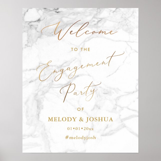 PixDezines Marble+Faux Gold  Välkomst Engagemang Poster (Framsidan)