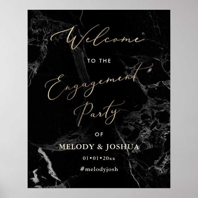 PixDezines Marble+Faux Gold  Välkomstskylt för För Poster (Framsidan)