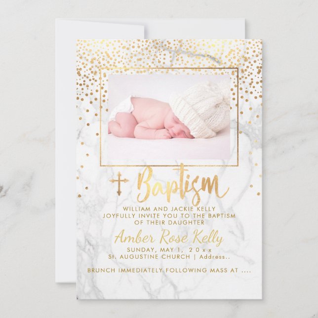 PixDezines Marble+Faux Guld Dots/Baptism Inbjudningar (Framsida)