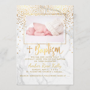 PixDezines Marble+Faux Guld Dots/Baptism Inbjudningar