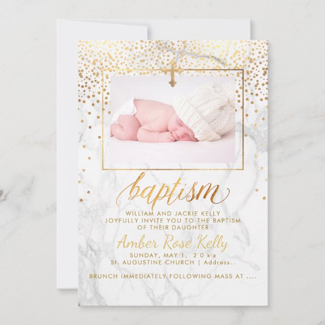 PixDezines Marble Faux Guld-punkter/baptismkort Inbjudningar (Framsida)