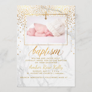 PixDezines Marble Faux Guld-punkter/baptismkort Inbjudningar